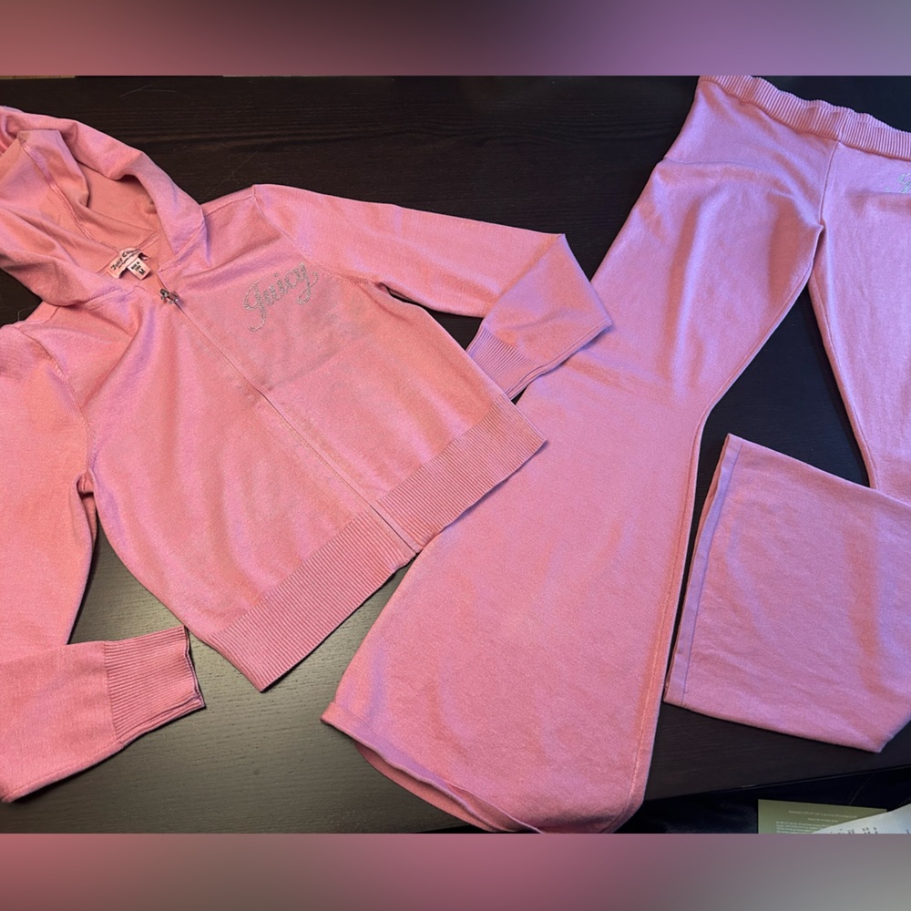 NWT Juicy Couture knit rose Track Suit sweatsuit medium large wome… no bling